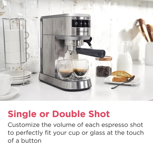 Miniatura 10 de Frigidaire Cafetera de Espresso a Vapor, Máquina de Café con Espumador de Leche y Calentador de Tazas, Presión de 20 Bares, Tanque de Agua Extraíble