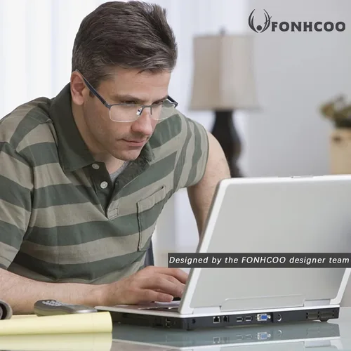 Miniatura 2 de FONHCOO - Gafas de lectura para mujeres y hombres, gafas de lectura con bloqueo de luz azul, metal, medio marco, lectores de computadora, anti Gris