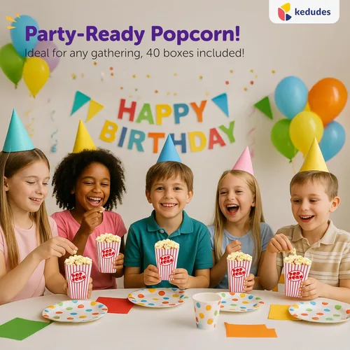 Miniatura 2 de Paquete de 40 cajas de palomitas de maíz de noche de cine para fiesta, bolsas de papel rojo y blanco de 11 onzas para máquina de palomitas de maíz