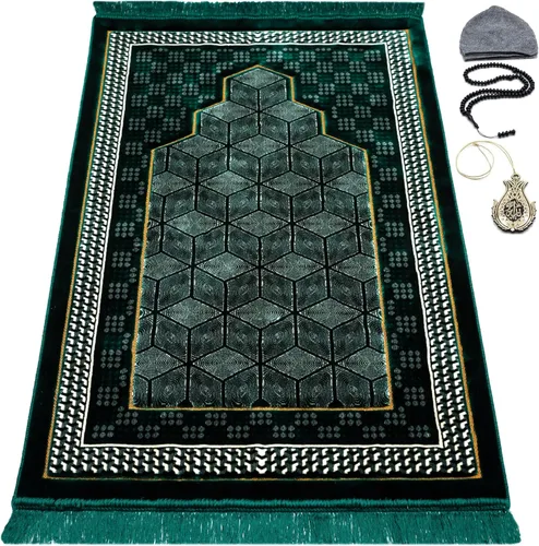 Miniatura 10 de Modefa Alfombra de oración turca de terciopelo islámico, gruesa, ancha y suave, para hombres y mujeres, doble felpa grande Janamaz - Regalo de Eid