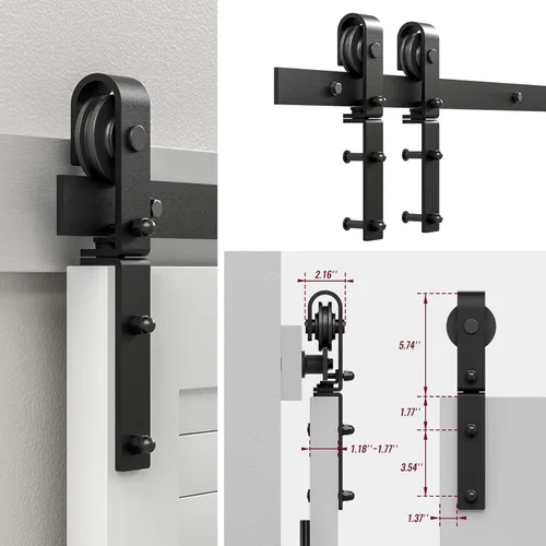 Miniatura 3 de Kit de herrajes para puerta de granero plegable y corrediza de 30", se desliza suave y silenciosamente, rodillo negro montado lateralmente, fácil