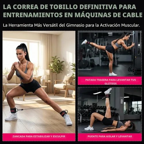 Miniatura 5 de WALITO Correas de tobillo de gimnasio para máquinas de cable, mujeres y hombres, puños de tobillo con retroceso de glúteos, accesorios de máquina