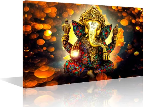 Miniatura 11 de TUMOVO Lord Ganesha - Decoración de pared Ganapati de Deidad india, cuadros impresos en lienzo, pósteres de pintura hinduismo cultural hindú