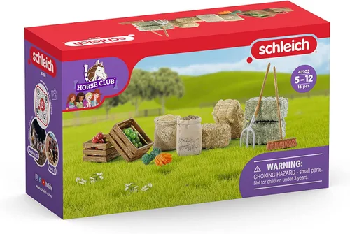 Miniatura 3 de Schleich Horse Club - Juego de juguetes de alimentación y accesorios de 14 piezas para caballos y animales, con detalle de heno, paja y zanahoria