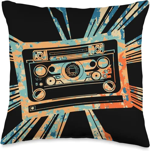 Retro Cassette Tape 70s 80s 90s HipHop Radio Audio Art Throw Pillow