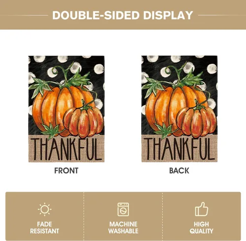 Miniatura 6 de AVOIN colorlife - Bandera de jardín con texto en inglés "Fall Thankful Thanksgiving", de 12 x 18 pulgadas Doble cara, resistente a la intemperie