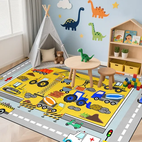 Miniatura 9 de Alfombras de construcción para habitación de niños de 2 x 3 pies, alfombra de juego para autos y camiones, alfombra de coche para niños, alfombra
