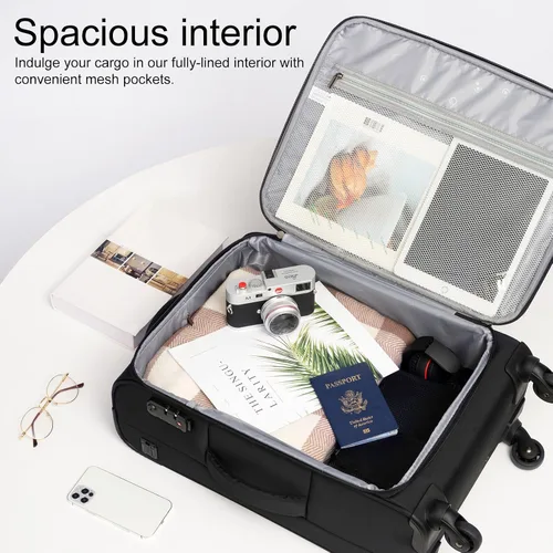 Miniatura 3 de Coolife Maleta de equipaje de mano con ruedas Softside Bolsa de viaje ligera con ruedas, Negro