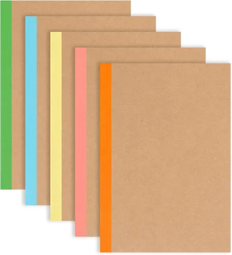 LABUK 5 cuadernos de composición A5, cuadernos forrados de papel kraft a granel, 5 colores y 60 páginas para diario, escritura, escuela, oficina,