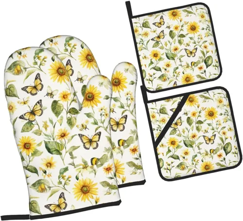 Miniatura 15 de Manoplas de horno y soportes para ollas, arte de mármol blanco y dorado, juego de 4 guantes de cocina resistentes al calor, antideslizantes