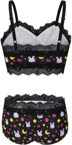 Miniatura 7 de Littleforbig Conjunto de ropa de dormir de encaje para mujer, ropa de dormir con tirantes y pantalones cortos, lencería bralette conjunto de ropa