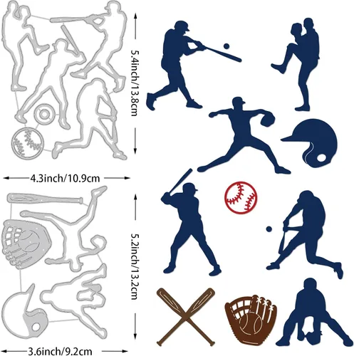 Miniatura 2 de BENECREAT Plantillas de corte con temática de béisbol, plantillas de corte en relieve de metal para jugador de béisbol, herramientas de grabado