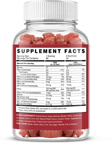 Miniatura 8 de Suplemento de gomitas de hierro vegano - con vitamina C, A, complejo B, folato, zinc para adultos y niños - Apoyo para la salud de la sangre