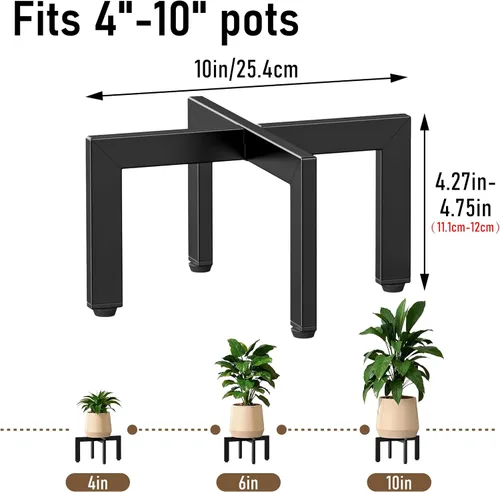 Miniatura 2 de Soporte para plantas de interior, soporte de metal resistente con forma de cruz con patas ajustables para suelos irregulares, fácil montaje