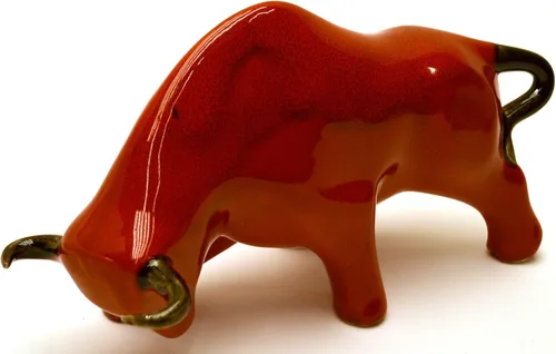 Miniatura 11 de Toro de escultura de cerámica hecho a mano y pintado a mano. Figura decorativa (tamaño pequeño 9.45 x 5.51 x 3.94 pulgadas) (negro mate)