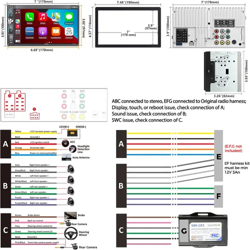 Miniatura 6 de Estéreo de auto de doble DIN de 7 pulgadas con Apple CarPlay inalámbrico y Android Auto, pantalla táctil QLED, Bluetooth, cámara de respaldo, audio