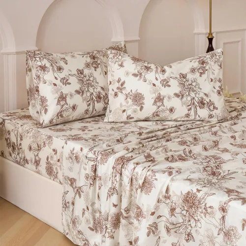 Miniatura 26 de Juego de sábanas de cama floral azul 100% algodón percal tamaño King, diseño vintage chic shabby, con patrón de peonía, ropa de cama suave y Monet