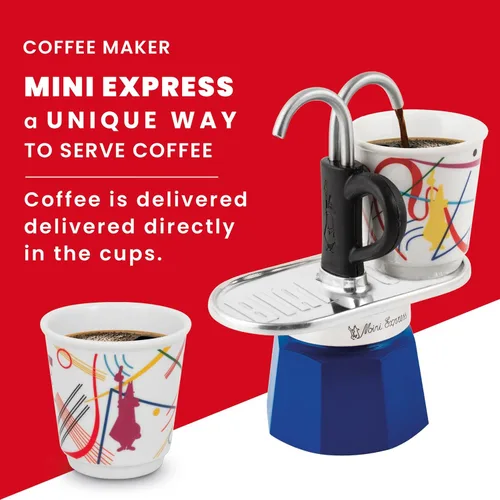 Miniatura 6 de Bialetti - Mini Express Kandinsky: El juego Moka incluye cafetera 2 tazas (2.8 Oz) + 2 vasos de chupito, azul claro, aluminio