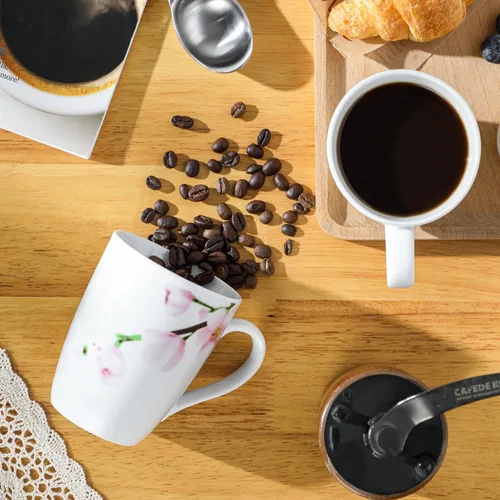 Miniatura 8 de Juego de 6 Tazas de Café VEWEET, Juego de Tazas de 11 onzas con Asa, Juego de Tazas Florales de Cerámica para Cocina, Apto para Microondas y Annie