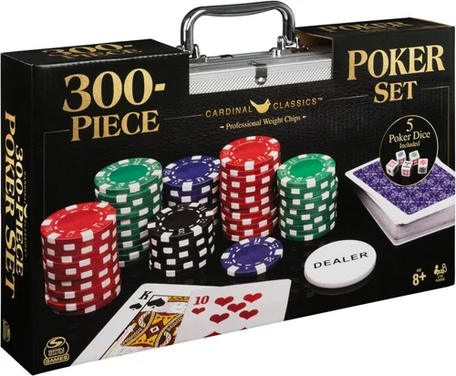 Miniatura 9 de Spin Master Games, Cardinal Classics, juego de póquer de 300 piezas con estuche de transporte de aluminio, fichas de peso profesional y dados