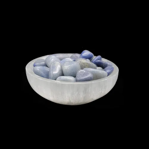 Miniatura 10 de Soul Sticks Cuenco de selenita relleno de 4 pulgadas con piedra semicristal y curativa, cuenco decorativo de selenita pura, carga de cristal de 7