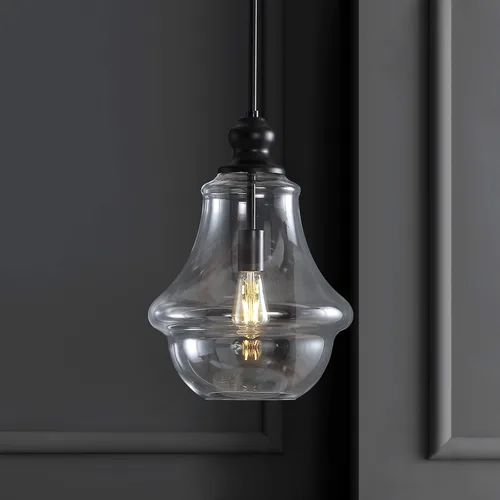 Miniatura 2 de JONATHAN Y Lámpara colgante de bronce aceitado de 12 pulgadas, 1 luz de hierro y vidrio, altura ajustable para isla de cocina, vestíbulo