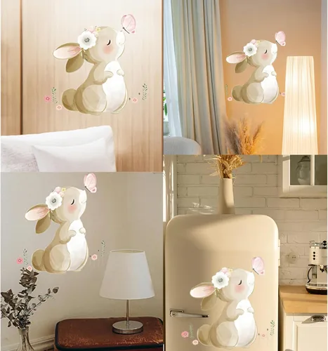 Miniatura 2 de HomeSoGood Calcomanías de pared con forma de conejito de dibujos animados, diseño de mariposa con forma de conejo, decoración de pared