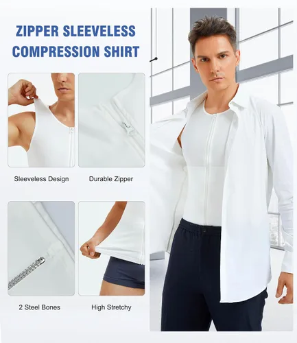 Miniatura 2 de Eleady Compression Shirts for Men Zipper Vest Body Shaper Slimmer Undershirts