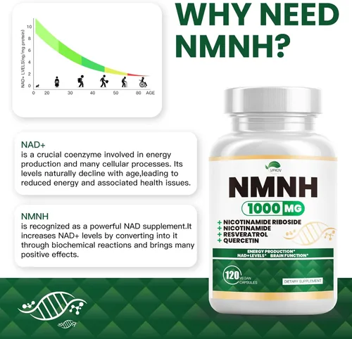 NMNH (Mononucleótido de Dihidronicotinamida), Suplemento NMNH de 1000mg de Mononucleótido de Nicotinamida Pura, Alternativa de Suplemento NAD de