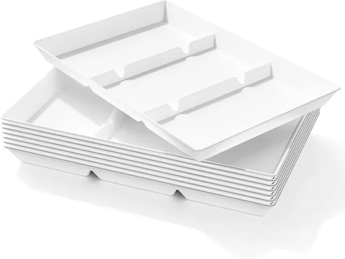 Miniatura 10 de Lifewit Bandeja de Servir Dividida para Suministros de Fiesta, 6 PCS Bandejas de Plástico de 15" x 10" para Servir Alimentos, Bandeja Blanca