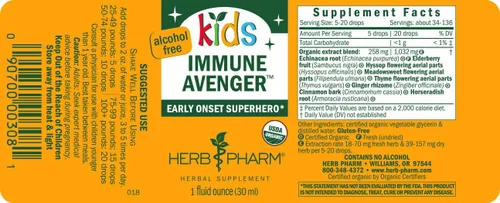 Miniatura 12 de Herb Pharm Kids Fórmula Herbal Vengador Inmune Certificado-Orgánico Sin Alcohol, 1 Onza
