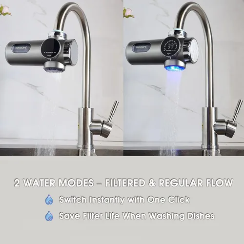 Miniatura 8 de Combo EUROLIFE Filtro de agua para montaje en grifo EL-LS-A15, filtro de agua LED para fregadero con luz UV e indicador de vida del filtro en tiempo
