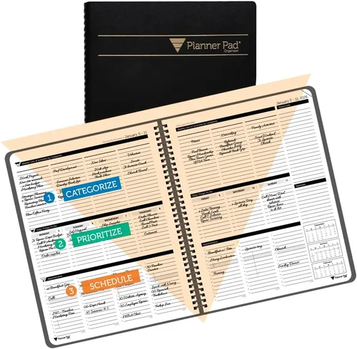 Miniatura 11 de Planner Pad Organizador de 12 meses con embudo de 3 niveles encuadernado en espiral, octubre de 2025 a septiembre de 2026, cubierta negra/tinta