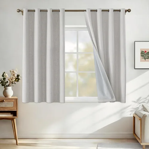 Miniatura 33 de Cortinas de lino 100% opacas para dormitorio, cortinas opacas de 45 pulgadas de largo, cortinas de oscurecimiento de habitación para sala de estar