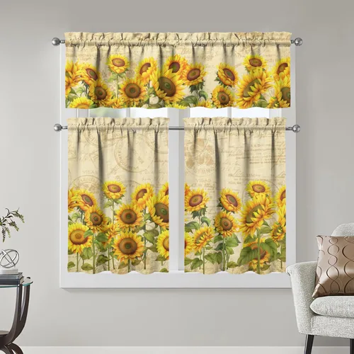 Miniatura 13 de Juegos de cortinas bohemias de cocina para ventanas, cortina bohemia con flores, cenefa para ventana de fregadero, juego de 3 piezas, decoración