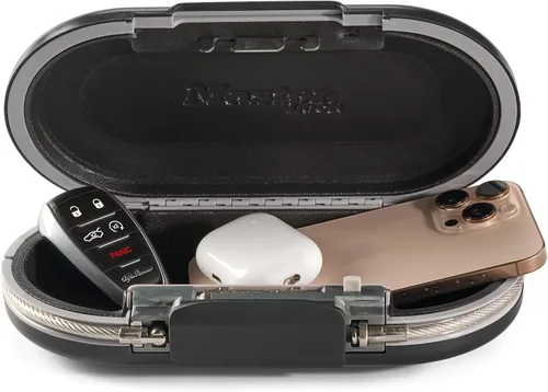Master Lock Caja de seguridad pequeña portátil, establece tu propia combinación, caja fuerte portátil, caja fuerte de viaje personal, 5900D, gris