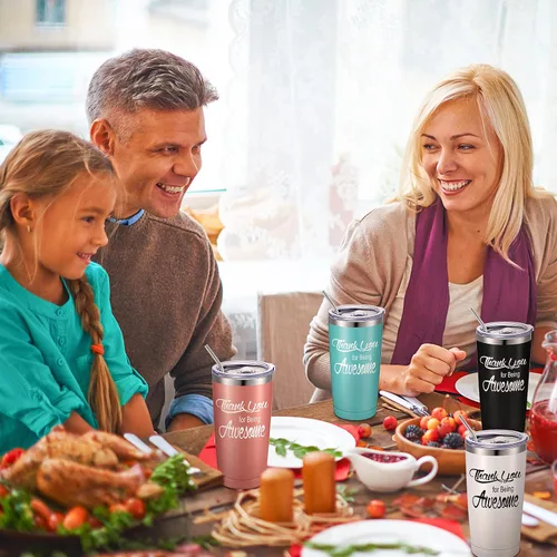 Miniatura 4 de Suclain 18 juegos de vasos de agradecimiento de graduación de 20 onzas, Thank U for Being Awesome de acero inoxidable a granel con tapa y popote