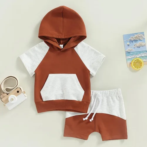 Miniatura 2 de Conjunto de ropa de verano para bebés y niñas con capucha y pantalones cortos con cordón, conjunto casual de verano