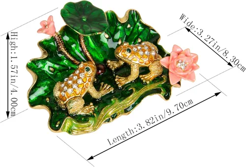 Miniatura 4 de QIFU Pintada a mano con rana esmaltada con loto decorativo con bisagras joyero caja de baratijas regalo único para decoración del hogar