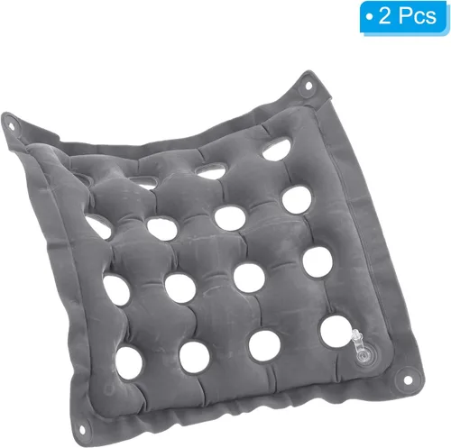Miniatura 3 de PATIKIL Cojín de asiento inflable, paquete de 2 cojines de asiento de aire portátiles transpirables flocados cuadrados para el hogar, sillas de Gris