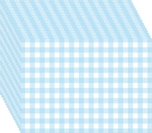Paquete de 100 Manteles Individuales de Cuadros Vichy Azules, Manteles Individuales de Papel a Cuadros Azules y Blancos Desechables, 10 x 14