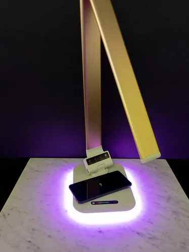 Miniatura 6 de Lámpara de escritorio con luz de acento RGB, cargador inalámbrico, puerto USB, controles de luz regulables (oro rosa)