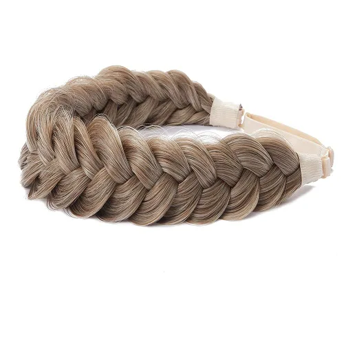 Miniatura 16 de Diadema trenzada sintética clásica de cabello con hebras anchas para boda, trenzas esponjosas desordenadas, banda para peluca, accesorio de belleza