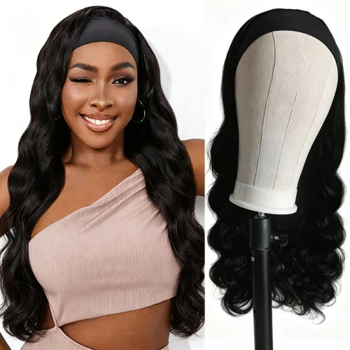 Peluca de cabello humano brasileño ondulado con diadema, pelucas con diadema para mujeres negras, pelucas de cabello humano para llevar y llevar,