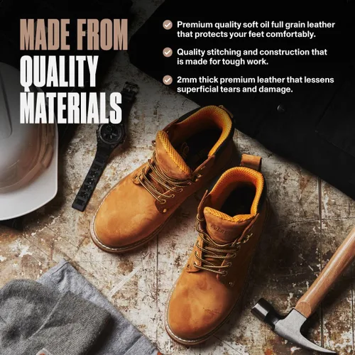 Miniatura 6 de Botas de trabajo para hombre con puntera suave, botas de cuero de 6 pulgadas para construcción, suela de goma, botas de trabajo para hombre, botas