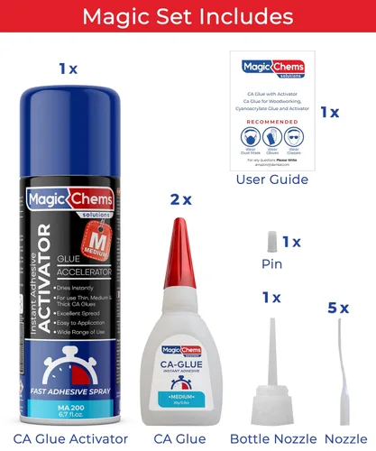 Miniatura 2 de Magic Chems - Pegamento CA con kit activador (2 pegamento de 0.8 onzas + activador de 6.7 onzas líquidas), adhesivo de cianoacrilato para impresión