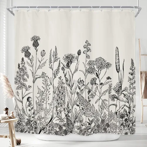 Miniatura 9 de Riyidecor - Cortina de ducha con estampado de flores silvestres para decorar un baño pequeño o una ventana, 36 pulgadas de ancho x 72 pulgadas