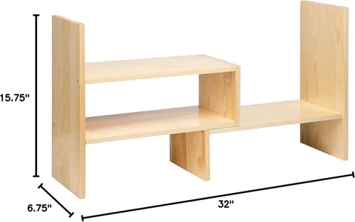 Miniatura 3 de Organizador de escritorio, estante de almacenamiento de oficina, ajustable, de madera natural, estante para libros, organizador de escritorio
