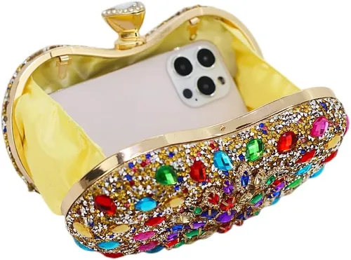 Miniatura 9 de Bolso de mano negro para mujer, bolso brillante de noche, para fiesta, con diamantes de imitación, monedero de novia