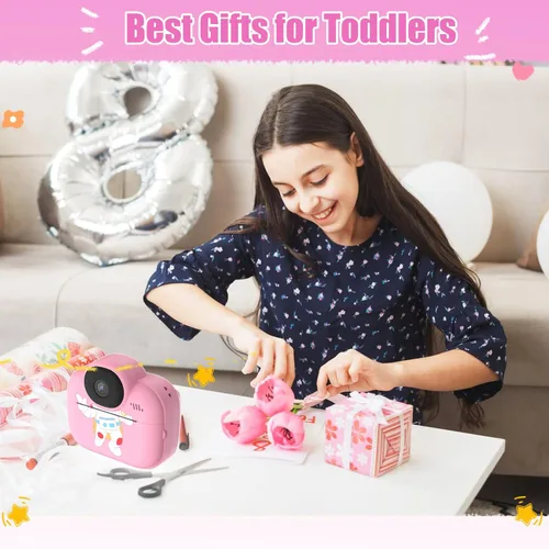 Miniatura 7 de Cámara para niños con impresión instantánea para niños, cámaras para niños pequeños, cámaras de video digitales HD 1080P, juguete de cámara Rosa